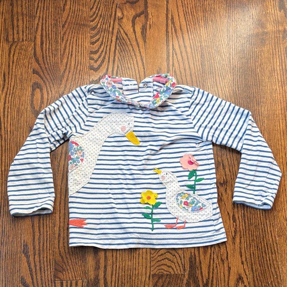 Baby Boden Blue Striped Long-Sleeve T-Shirt with Duck Appliqué